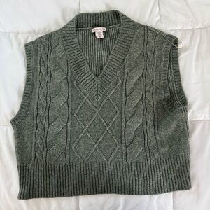 Gray Cable Knit Sweater Vest